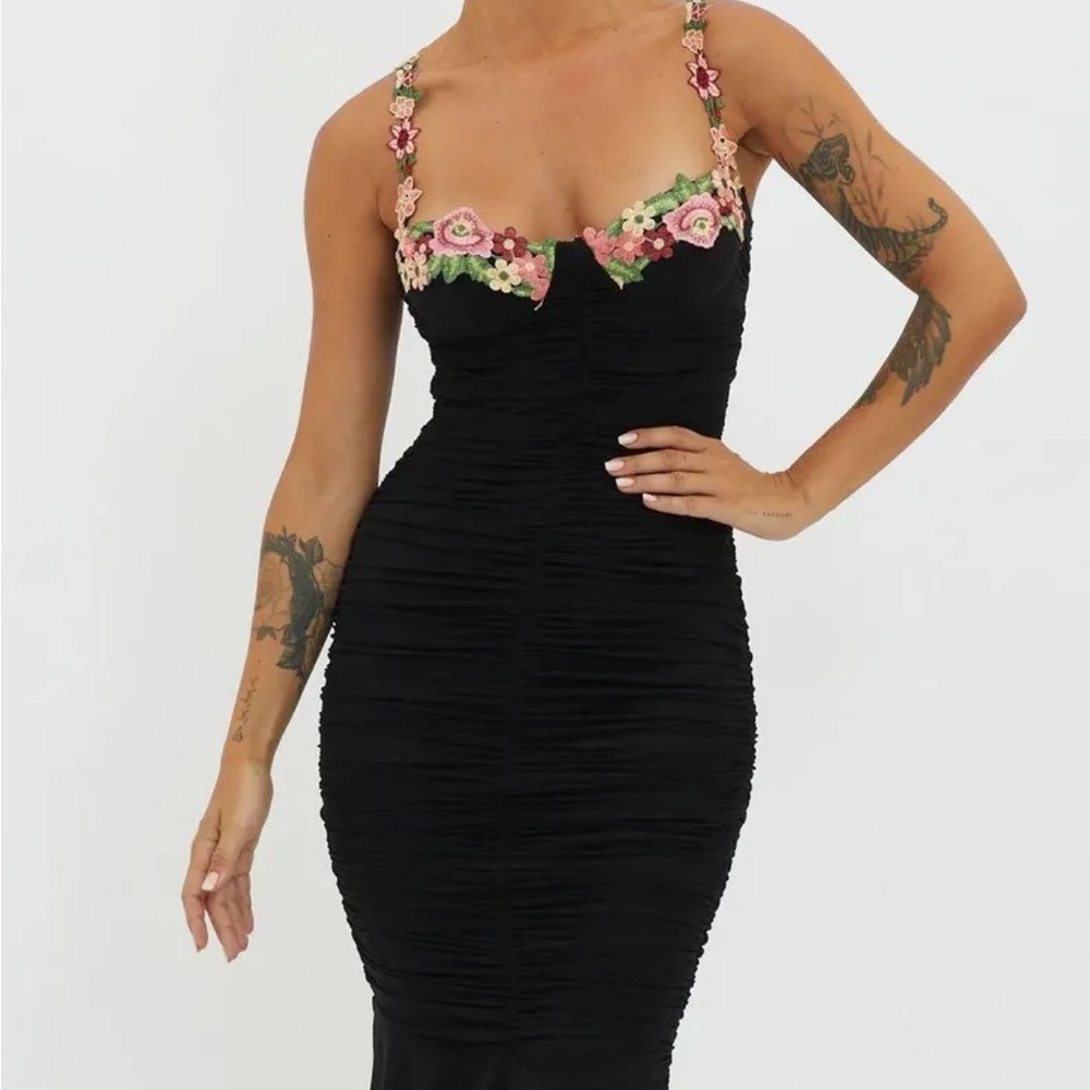 Selfie Leslie Black Dress with Pink Floral Accents